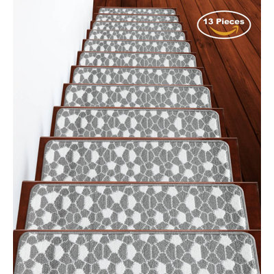 Tapis d'escalier antidérapants gris / blanc 9 x 28 po