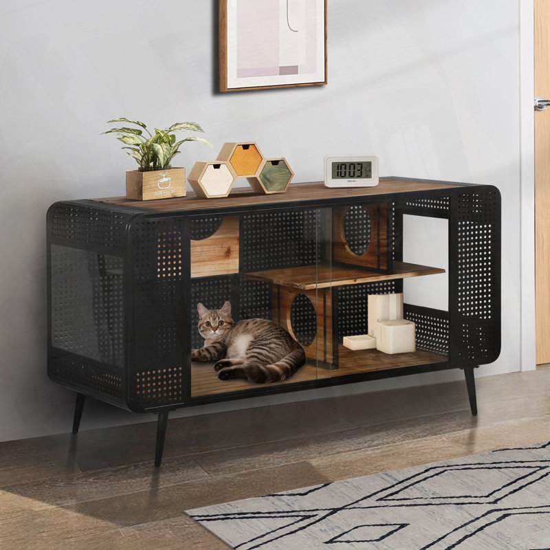 Maison de chat spacieuse en verre trempé avec motif creux
