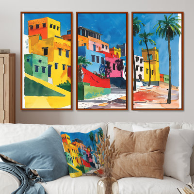 Paysage coloré de la ville d'Egypte en été - ensemble d'art mural de bâtiments de la ville