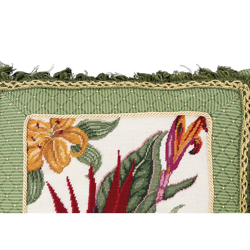 Tropical Floral Needlepoint Throw Pillow