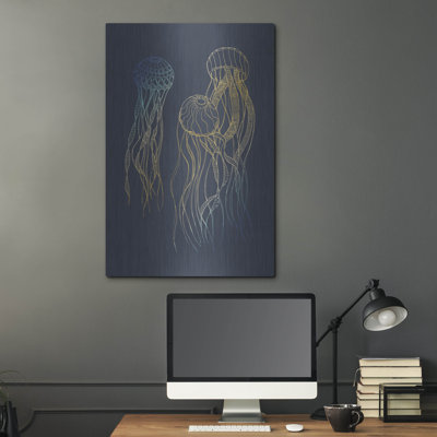 «Sealife Blue and Gold Jellyfishes» par Sabrina Balbuena, art mural en métal »par Sabrina Balbuena