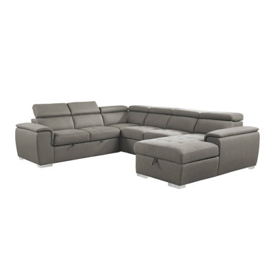 128" W Contemporary Sectional, Light Brown