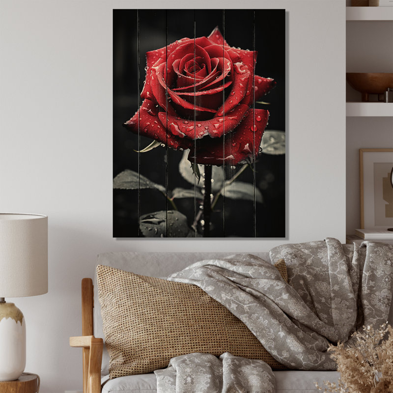 Rouge, noir, rose, élégance II - impression sans cadre sur bois, H 32 po x l 24 po x P 0,78 po
