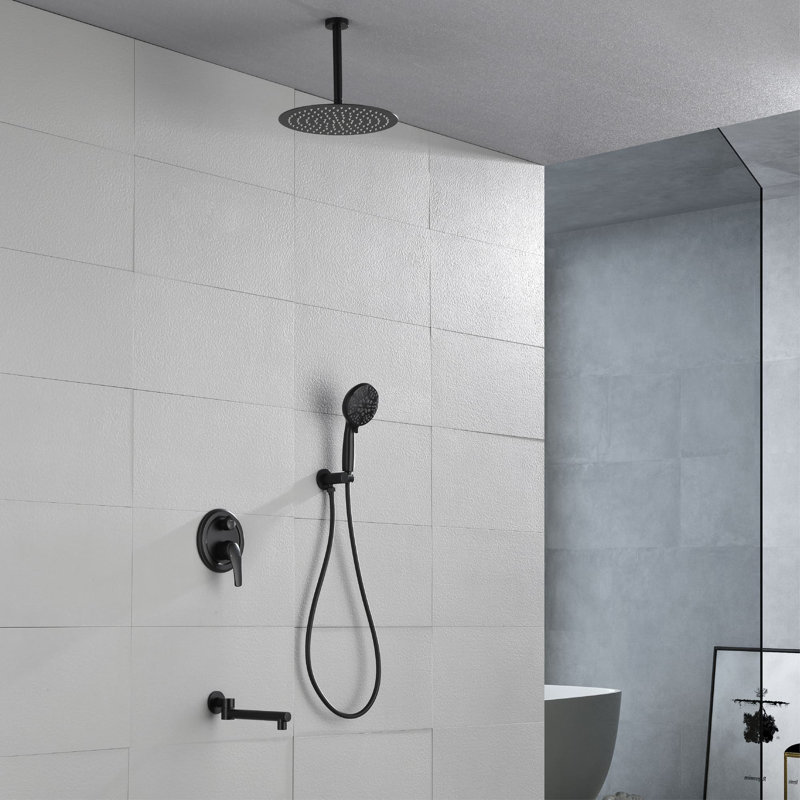 12 Inch Ceiling-Mounted Tub Shower System With Handheld Shower Single-Handle Shower Faucet Set Brass Multifunctional Shower Trim Kit With Rough-In Valve