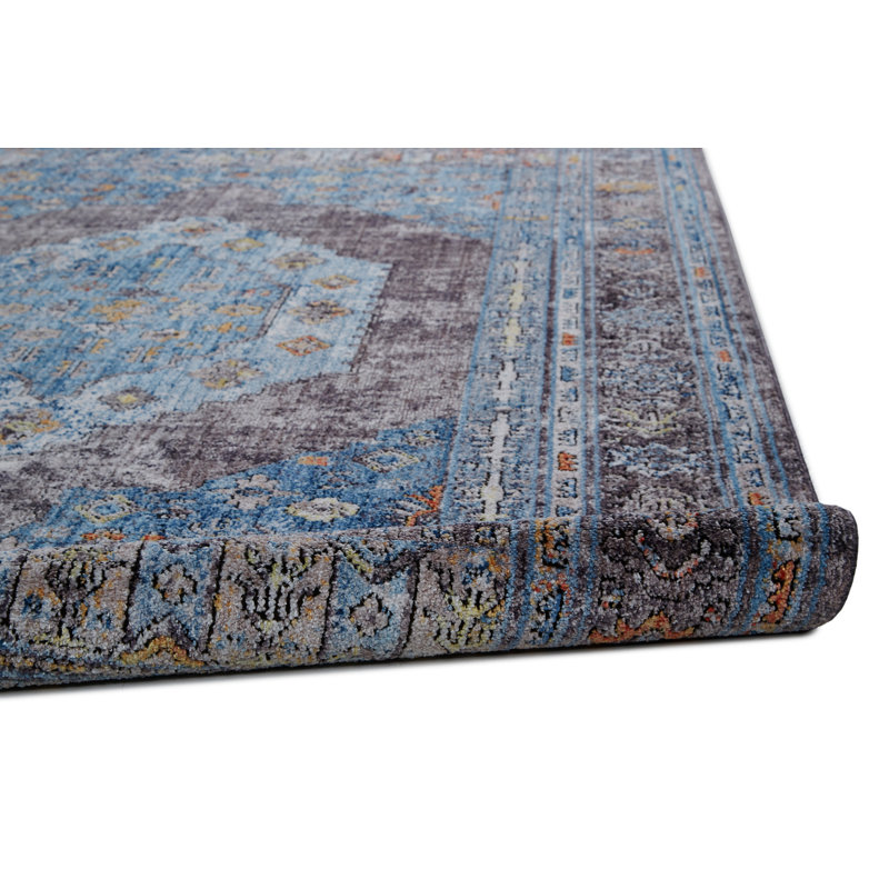 Lorentzen Oriental Machine Made Power Loom Polyester Indoor Area Rug in Azure Blue, Rectangle 8' x 10'