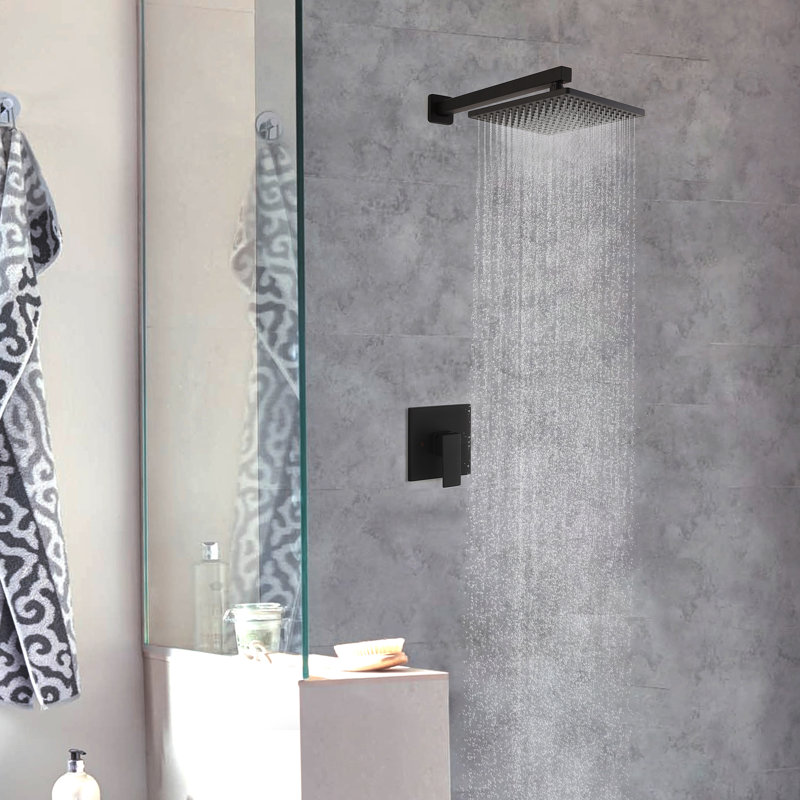 Système de douche carré à pression équilibrée avec valve brute en or brossé, Noir mat
