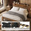 Très grand lit double très grand King Boho avec 2 prises USB et lumière RVB Mid-Century-800022246