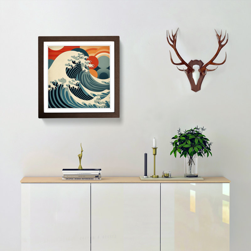 Japanese Wave Bauhaus No.2 - Framed Print, Walnut