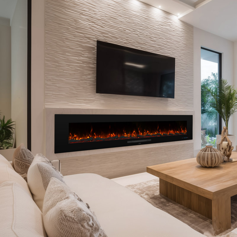Abbriella Recessed/Wall-mounted  Electric Fireplace With Remote Control, Black, 18.34" H x 84" W x 5.46" D