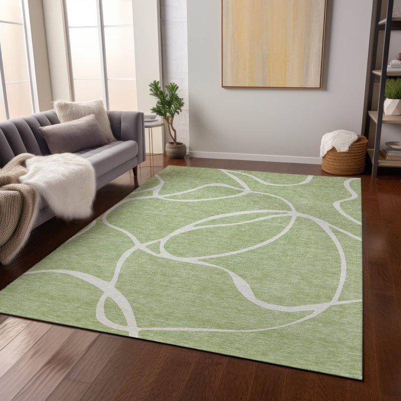 Aloe Green Flat Woven Synthetic 9' x 12' Washable Rug