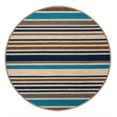 Washable Ocean Blue Sand Striped Area Rug