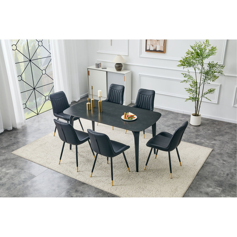 Table de salle à manger rectangulaire moderne, plateau de table en pierre frittée de qualité supérieure avec base en métal robuste, table de salle à manger et de cuisine résistante à la chaleur et aux égratignures (1 table)
