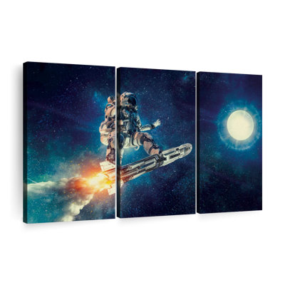 «Rocket Skateboard Astronaut», reproduction sur toile 3 pièces par Neo Mécanica
