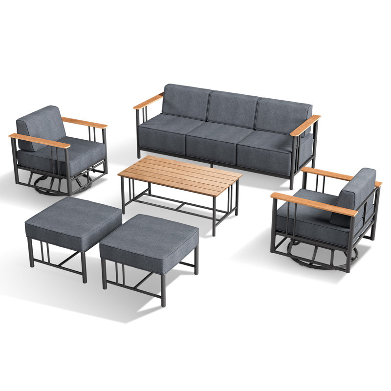Coan Archlebov 5-7 Person Outdoor Patio Conversation Set Seating Group With Coffee Table And Swivel Chairs