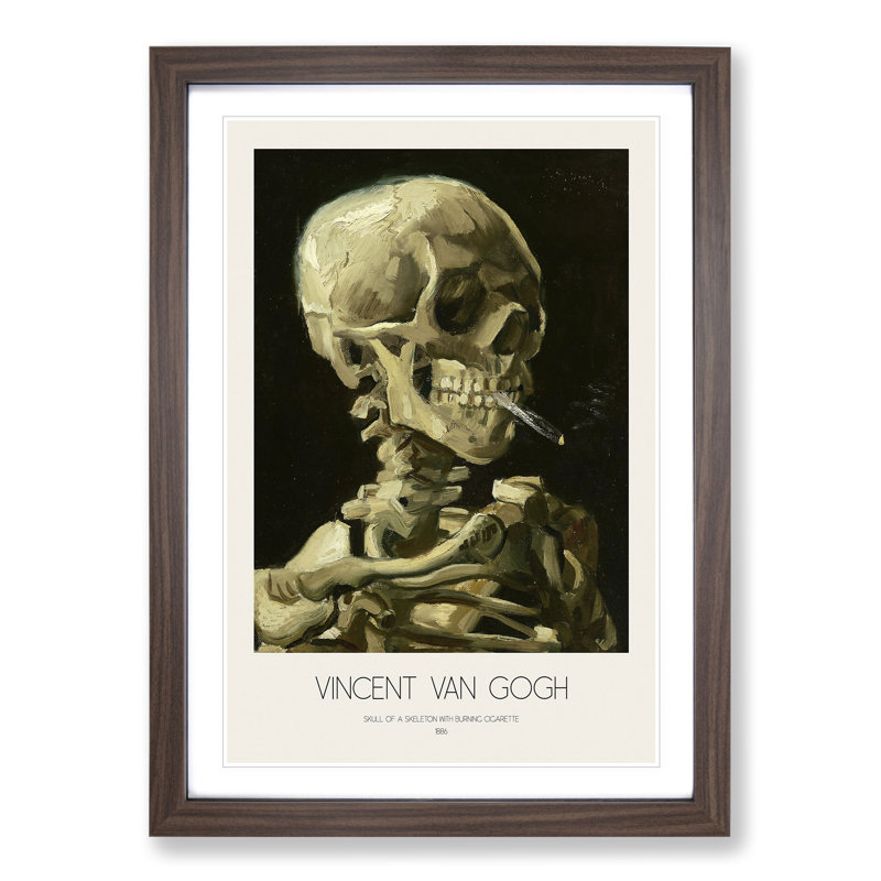 Skull of a Skeleton with Cigarette with Border by Vincent Van Gogh - Framed Print, Walnut Framed, 65cm H x 48cm W x 2cm D