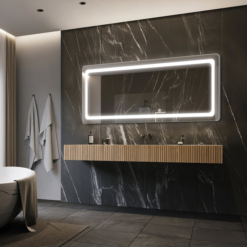 LED Wall Mirror Full Length Mirror with Stand with 3 Adjustable Lights, 16" x 63", Silver