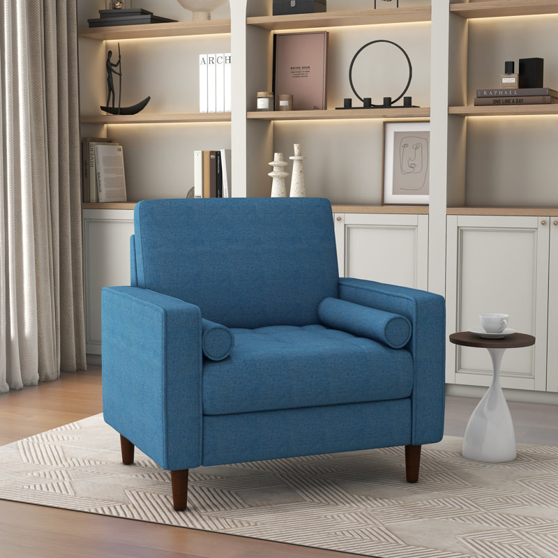 Fauteuil capitonné de 35,11 po de largeur, Mélange de lin bleu