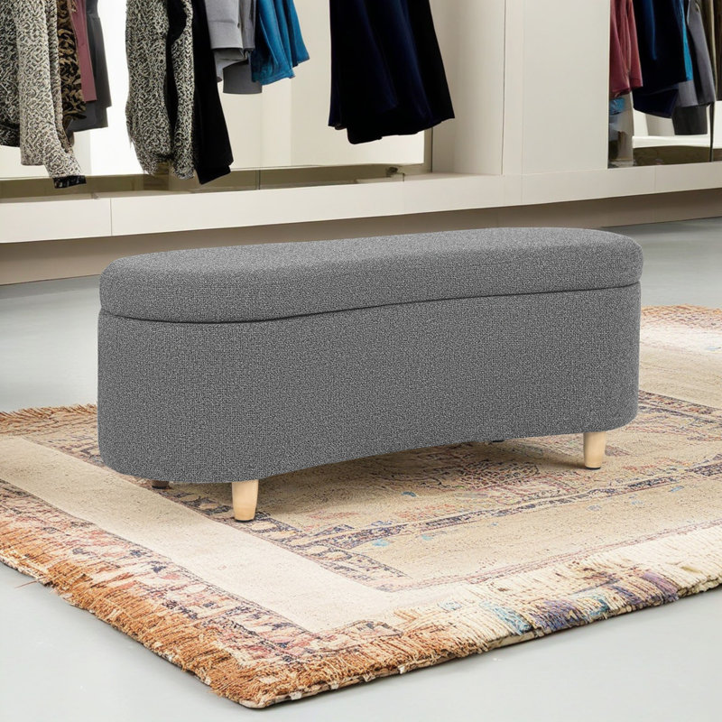 Evys 18" H x 16" W Curved Upholstered Storage Ottoman, Gray Linen