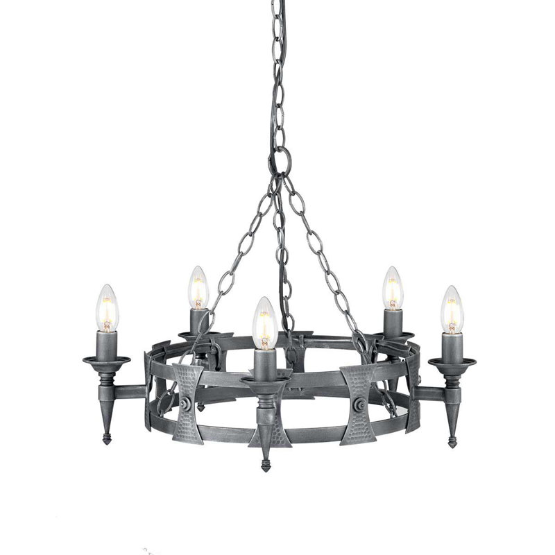 Voight 5 - Light Waggon Wheel Chandelier, Black/Silver