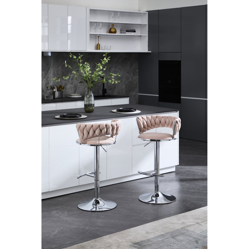 2 tabourets de bar roses, hauteur réglable, base et repose-pieds, coussin en velours, structure en métal robuste, capacité de charge allant jusqu'à 300 lb, hauteur, base, revêtement, rembourrage en mousse, rotation à 360 °, simple