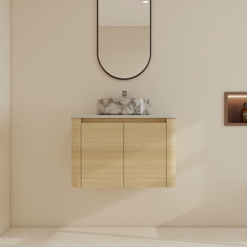 Ensemble de meuble-lavabo simple mural 30 po avec lavabo en céramique, Blanc / Gris