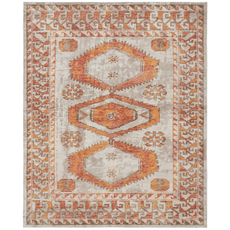 Tribal Elegance Orange/Rust/Grey Hand-Knotted Wool Area Rug, Rectangle 3' x 5', Orange