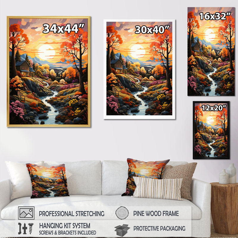 Reproduction sur toile, "Nature Connaissance Simplicity At Sunrise", Cadre doré simple, H 44 po x l 34 po x P 1,5 po