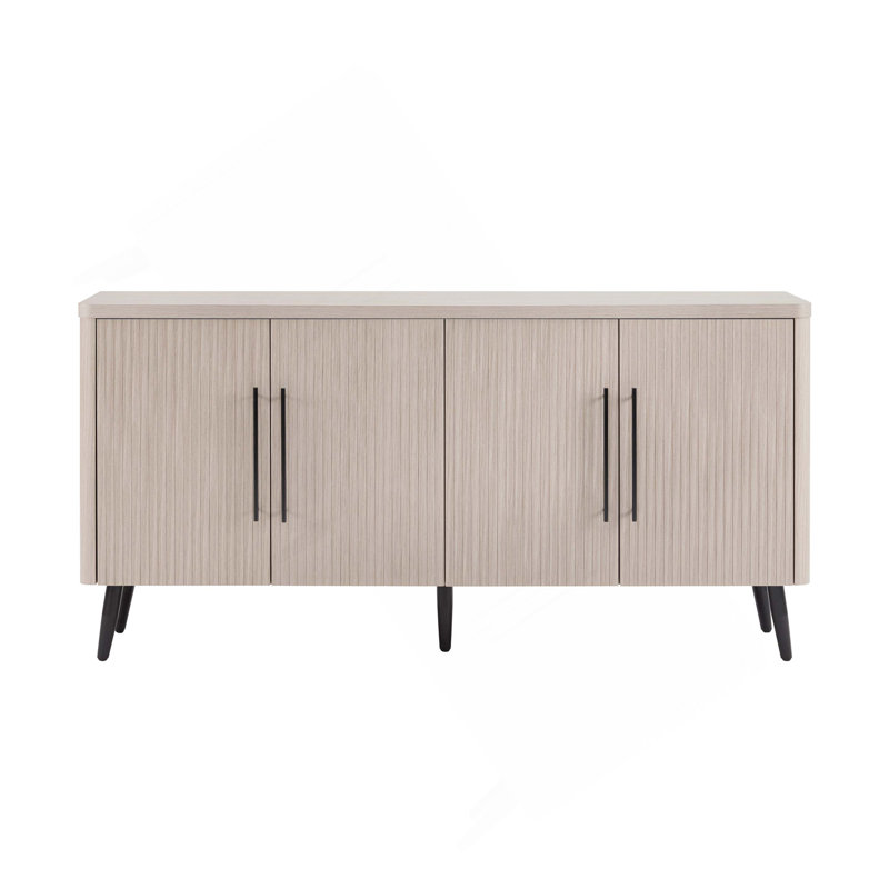 Jodie 65" Mid-Century Modern Sideboard with 8 Adjustable Shelves in Whitewashed Oak, White Washed Oak