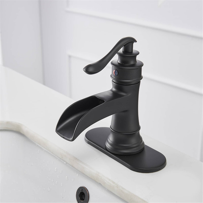 Robinet de salle de bain monotrou avec cascade Waterfall, Noir mat