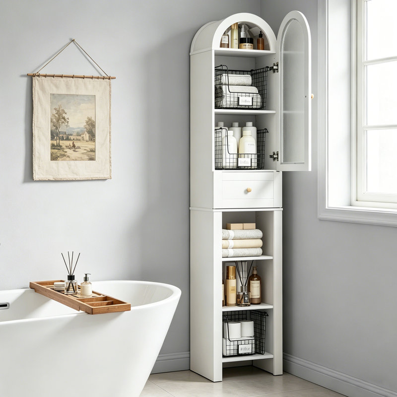 Armoire de rangement étroite de 70 po de hauteur pour salle de bain, salon, cuisine, Blanc