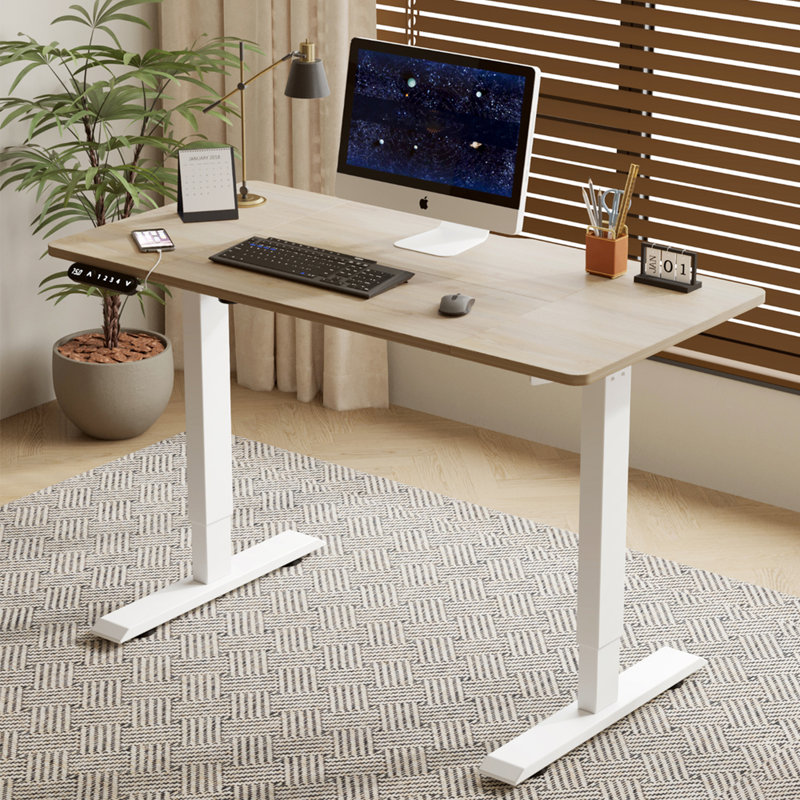 Bureau debout électrique de 48 pouces de largeur et 24 profondeurs, de couleur chêne, réglable en hauteur pour jouer, équipé de 4 boutons de mémoire à domicile, programmable