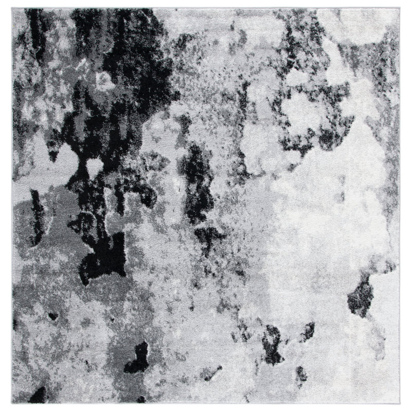 Leonaldo Abstract Machine Made Power Loom Polypropylene Area Rug in Gray/Black, Square 6'