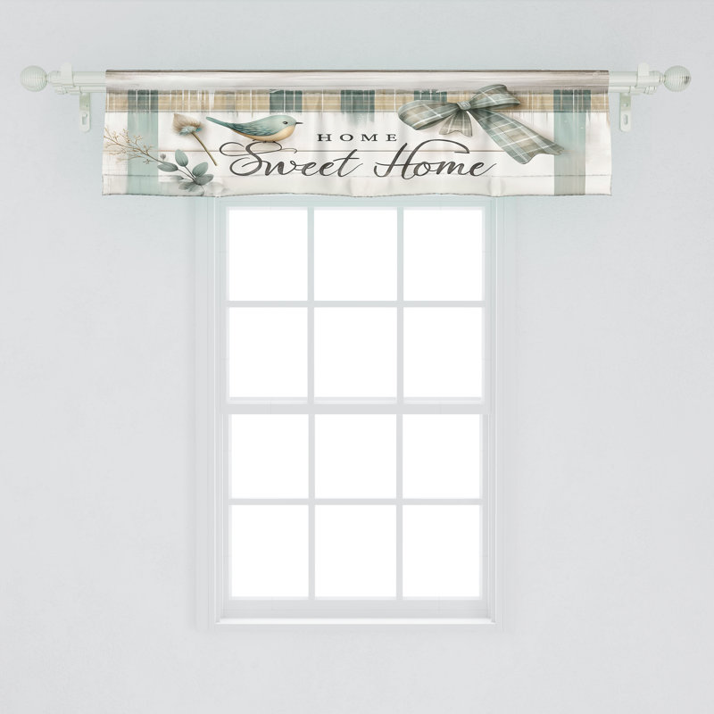 Pale Teal and Khaki Plaid Satin Rod Pocket Valance