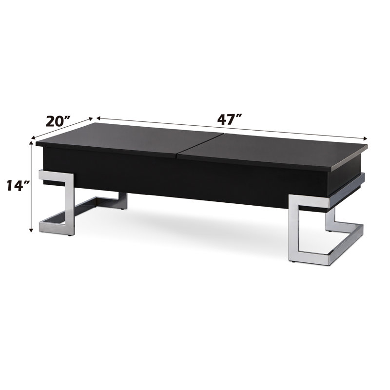 Élégante table basse noire ultrabrillante avec housse relevable et grand plateau de rangement réglable