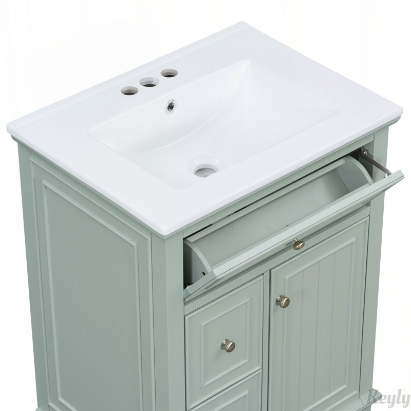 24" Bathroom Vanity with Sink,Drawer and Adjustable Shelf, Light Green/Silver