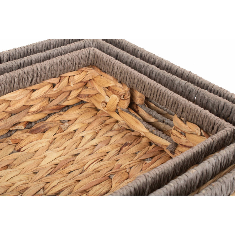 3 Piece Shallow Rectangular Rope Border Storage Basket Set