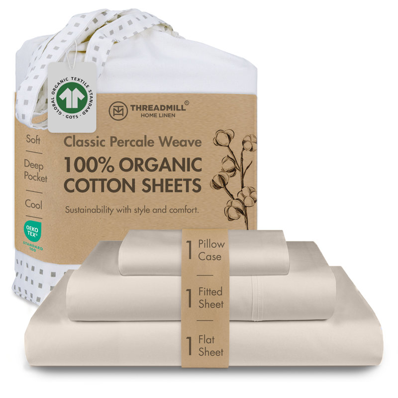 Fil 100% coton biologique | Draps en percale pour un confort frais et frais, Twin Sheet Set with 1 Pillowcase, Rays Yellow