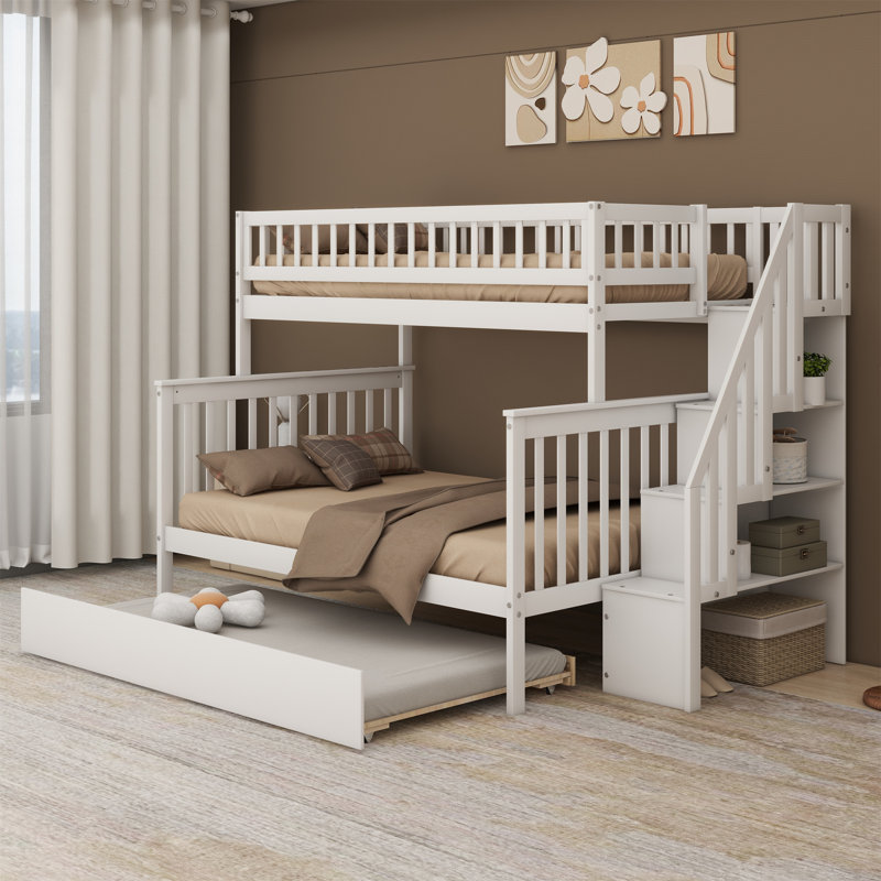 Bunk Bed With Trundle, White, Twin over Full