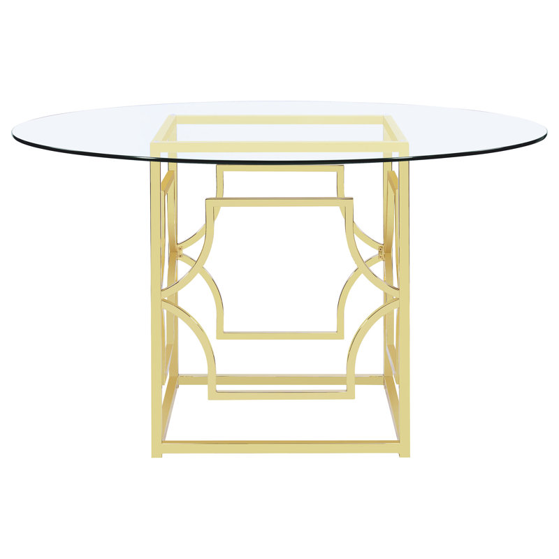 Round Glass Top Metal Base Dining Table, Gold