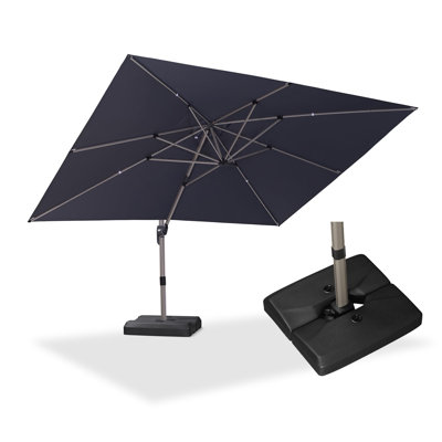 120'' x 156'' Rectangular Cantilever Deluxe Aluminum Offset Gray Umbrella with 360° Rotation and Base
