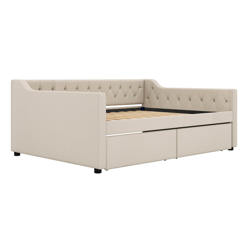 Full Upholstered Tufted Daybed with 2 Drawers