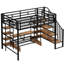 Lit mezzanine en métal avec escalier, table basse et tablettes, noir - tablettes de rangement pratiques et polyvalentes