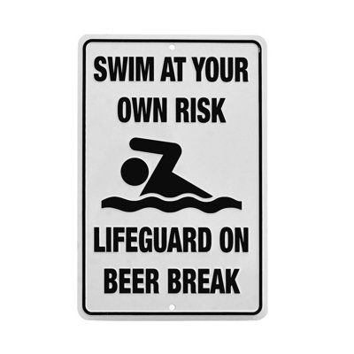 Métal nageur à risque propre sauveteur sur pause bière signe amusant piscine bain à remous Beach Bar Home Wall Decor