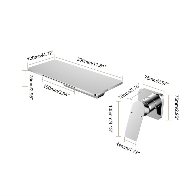 Robinet de salle de bain mural, Chrome