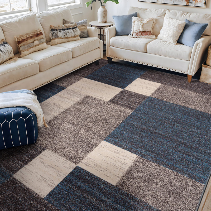 Tapis bleu touffeté à motif géométrique Allyne, Rectangle 7 pi 10 po x 10 pi
