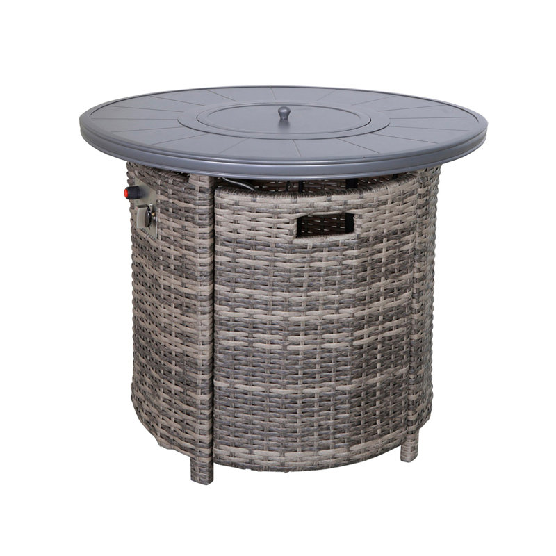 Foyer de table 32 po en aluminium et osier - 55 000 BTU à carburant double (gris mélangé), Argenté / Gris