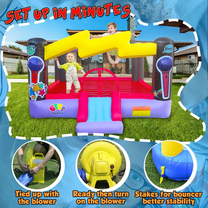 Multicolored Inflatable Bounce House with Slide and Air Blower