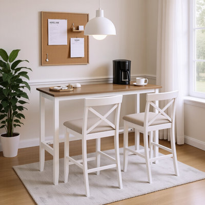 3-Piece Breakroom Bar Height Table Set with Stools and Cushioned Seats