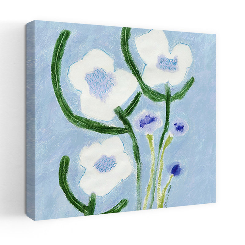 «Hello White Flowers», art mural contemporain fantaisiste, H 36 po x l 36 po
