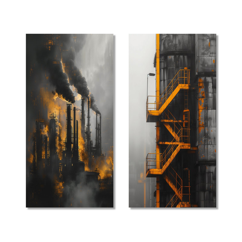 Laborn - Factories Wall Art 2 Pieces Set, Does Not Apply, Framed Wrapped Canvas, 28" H x 24" W